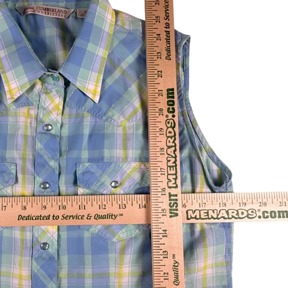 Cumberland Outfitters Women's Western Pearl Snap Vest Lightweight Blue Plaid Med - Picture 5 of 5